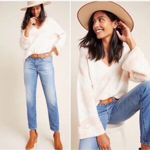 Anthropologie Small Peach Blend Maggie Bell Sleeve Tie Dye V-neck knit Sweater